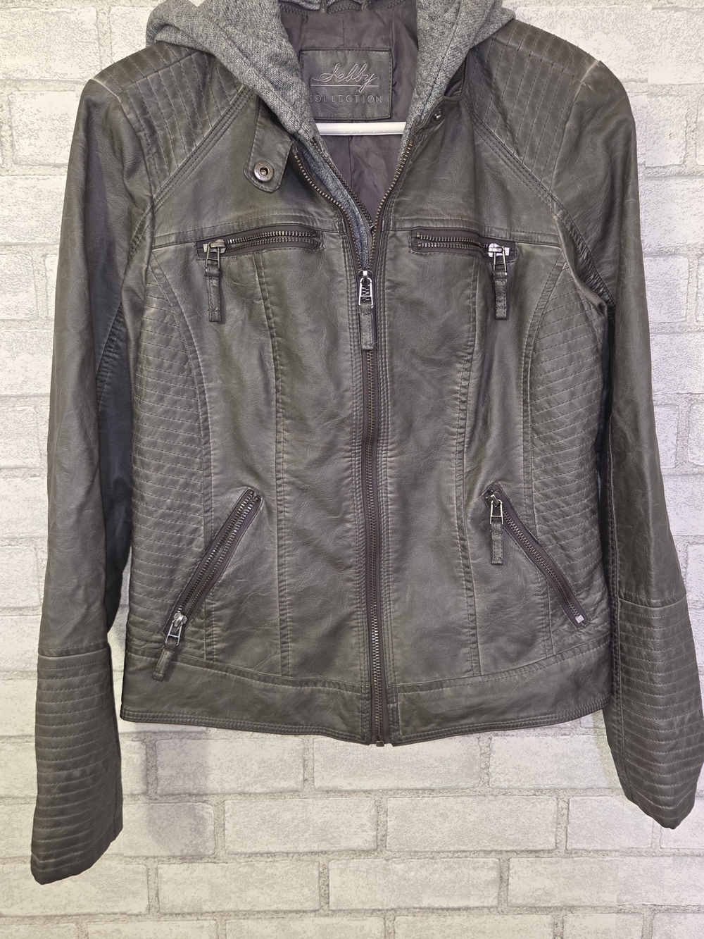 Women's Gray Faux Leather Hooded Jacket
